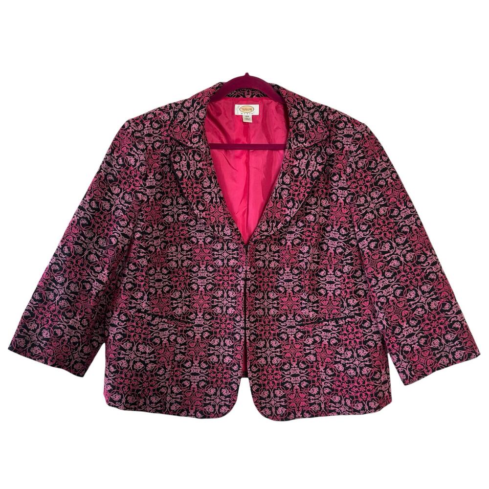 Talbots Embroidered Blazer Jacket Hot Pink and Black 3/4 Sleeve Women’s Size 18